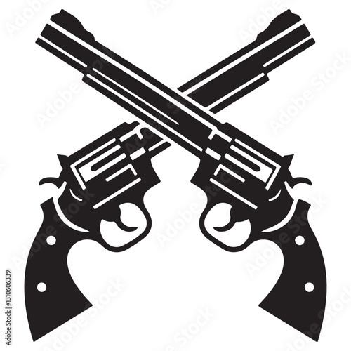 Crossed Revolvers Silhouette Vector Art Illustration for Western and Action Designs