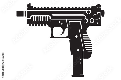 Tactical Submachine Gun Illustration Black Silhouette Vector Graphic Design