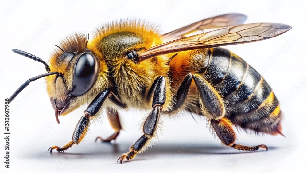 Macro Photography: Close-Up of a Honeybee on a Clean Background Macro Photography: Close-Up of a Honeybee on a Clean Background
