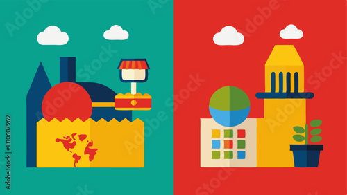 Market Disruption Two market scenes one vibrant and filled with products the other barren and desolate illustrating the disparity between sanctioned and nonsanctioned economies.