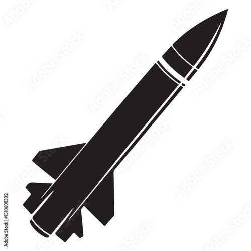 Dynamic Vector Silhouette Illustration of a Tilted Rocket in Flight