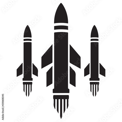 Bold Vector Silhouette Illustration of Three Rockets Launching Together