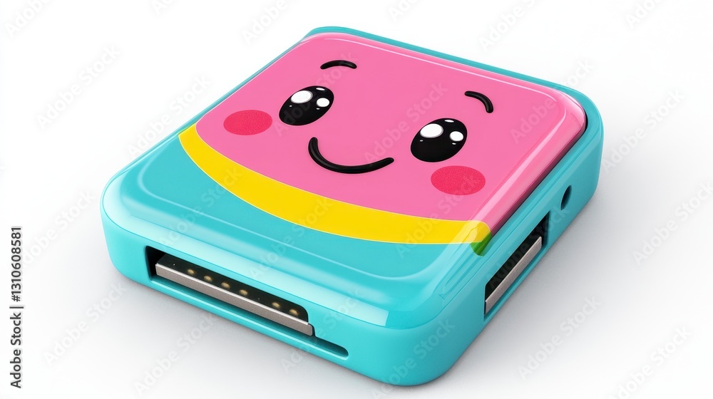 Cute Cartoon Character Design on Colorful Tech Device Accessory Cute Cartoon Character Design on Colorful Tech Device Accessory