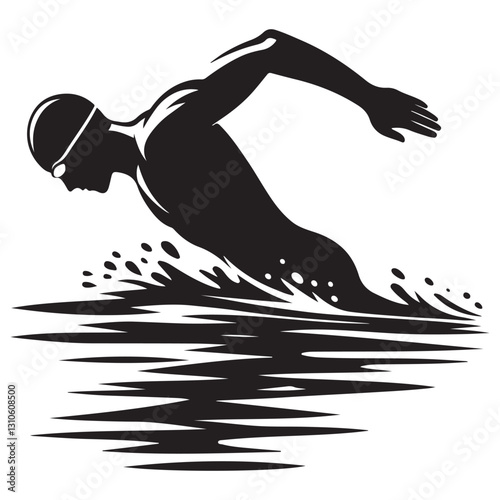 Swimmer Silhouette Vector Art Streamlining Through Water for Victory