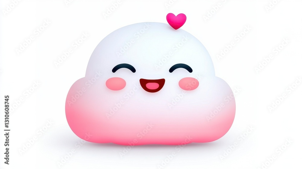 Cute Cartoon Cloud Character with Heart and Smiling Face Design Cute Cartoon Cloud Character with Heart and Smiling Face Design