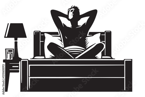 Relaxed man in bed enjoying leisure time vector illustration