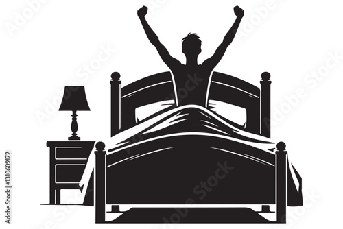 Silhouette Person Waking up in Bed Morning Routine Concept