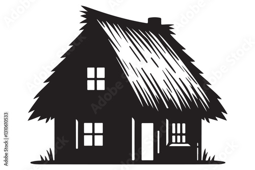 Charming Thatched Roof Cottage Illustration A Picturesque Home Design
