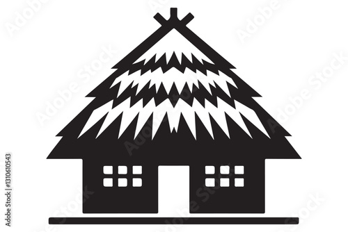 Simple Thatch Roof Home Illustration Unique Style Black Design