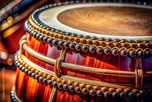 Macro Photography of Traditional Japanese Taiko Drum Skin Texture