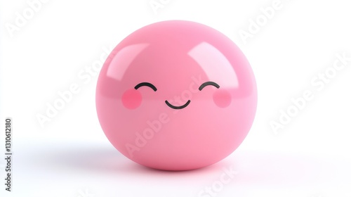 Cute Pink Ball with Smiling Face on a White Background