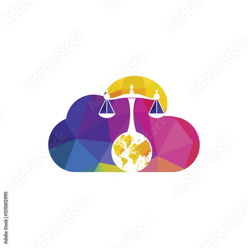 International tribunal and Supreme court logo concept. Scales on globe icon design.