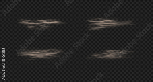 Realistic ripples on water surface. Vector illustration. Set of light flare, water reflection isolated on transparent background