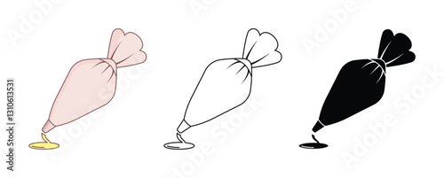 Pastry bag baking piping icon set