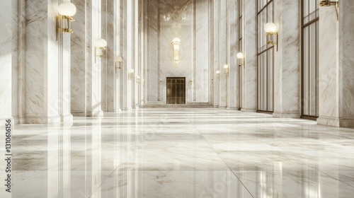Grand Marble Interior of Museum Lobby with Elegant Lighting