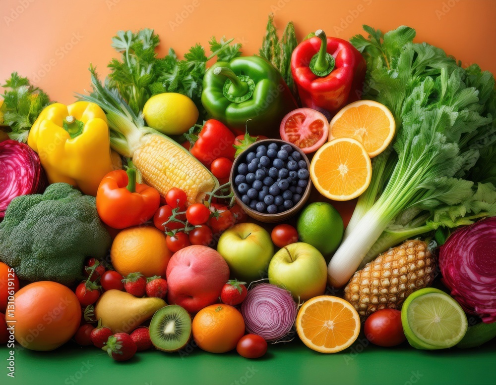 Fresh fruits and vegetables promoting natural health and vibrant living Fresh fruits and vegetables promoting natural health and vibrant living