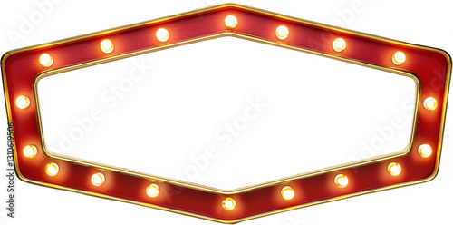 Illuminated Red and Gold Marquee Sign Frame with Blank Center Retro Style Vintage Lights