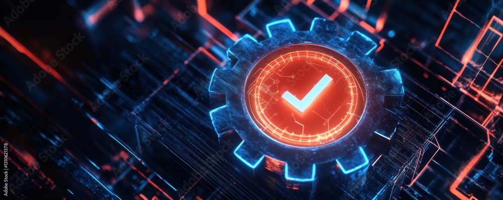 Fototapeta premium Cybersecurity Check: System Validation and Digital Gear Success