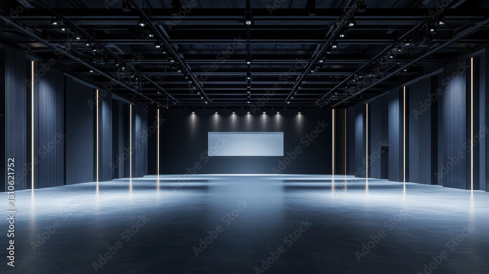 Minimalist Event Hall with Central Spotlight and Modern Design Minimalist Event Hall with Central Spotlight and Modern Design