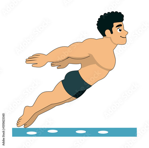 Cartoon Man Swimming In Pool Vectors Illustration