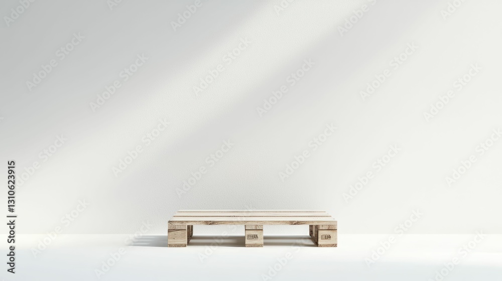 Minimalist Design of a Single Wooden Pallet Against a Blank Wall Minimalist Design of a Single Wooden Pallet Against a Blank Wall