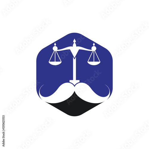 Strong law vector logo design concept. Scale and moustache icon vector design.