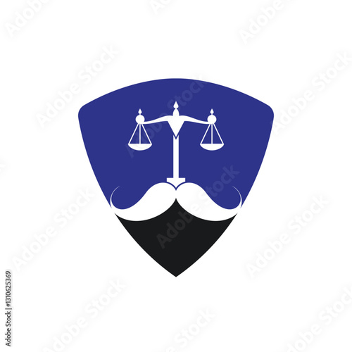 Strong law vector logo design concept. Scale and moustache icon vector design.