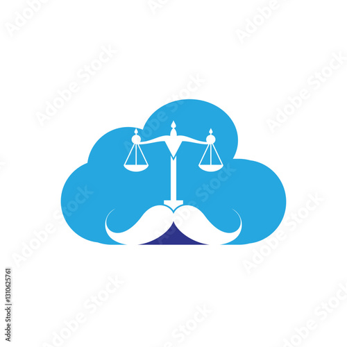 Strong law vector logo design concept. Scale and moustache with cloud icon vector design.