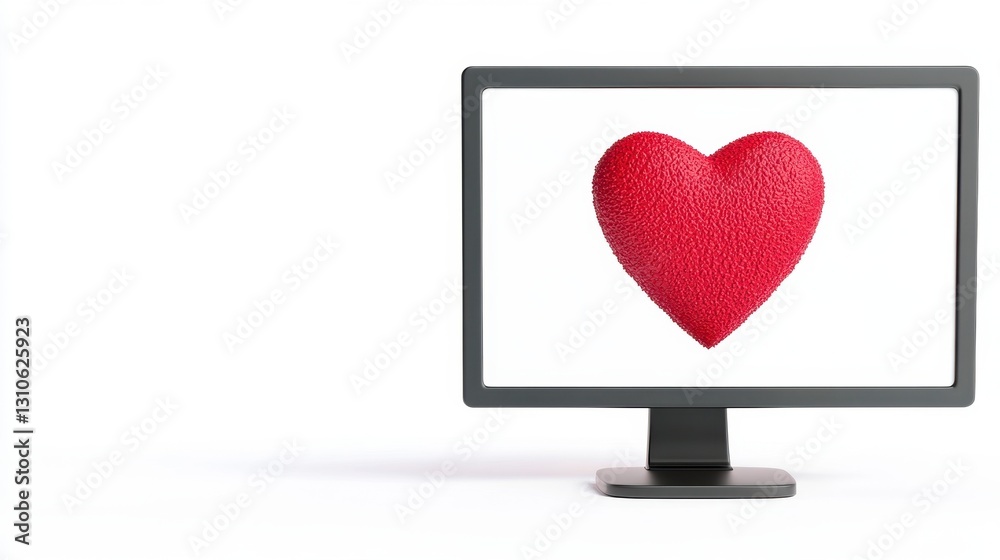 Red Heart on Computer Screen Concept for Online Love and Dating Red Heart on Computer Screen Concept for Online Love and Dating