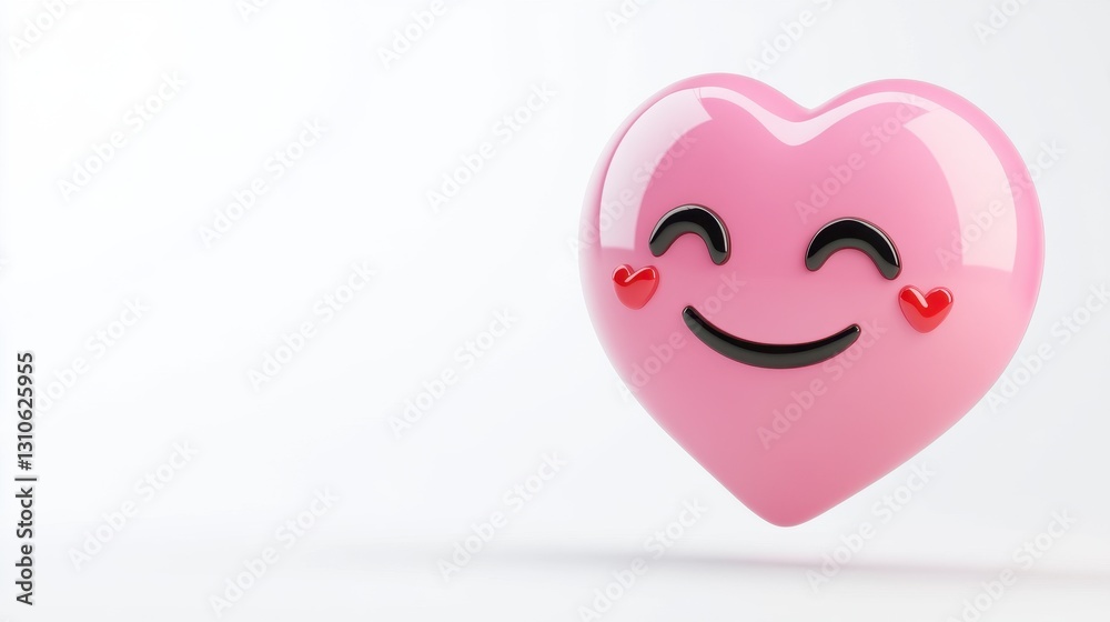 Cute Pink Heart Character with Smiling Face and Cheerful Expression Cute Pink Heart Character with Smiling Face and Cheerful Expression
