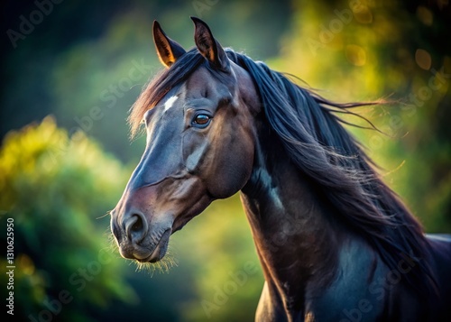Majestic Black Stallion Close-Up: Powerful Horse Portrait with Copy Space