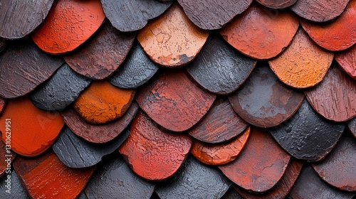 Colorful roof tiles urban setting architectural detail close-up photo