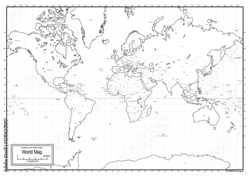 Blank world map centered on the Atlantic Ocean