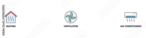 Hvac banner web icon vector illustration concept of heating ventilation air conditioning with icon of house, heater, air circulation, air conditioner