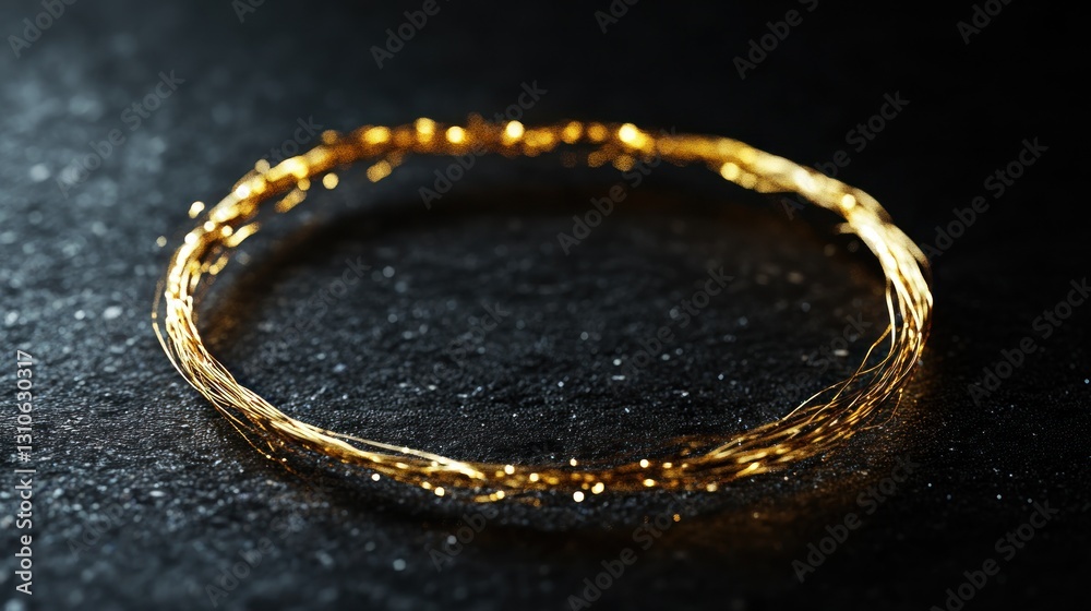 Golden wire ring on textured surface with sparkling background Golden wire ring on textured surface with sparkling background