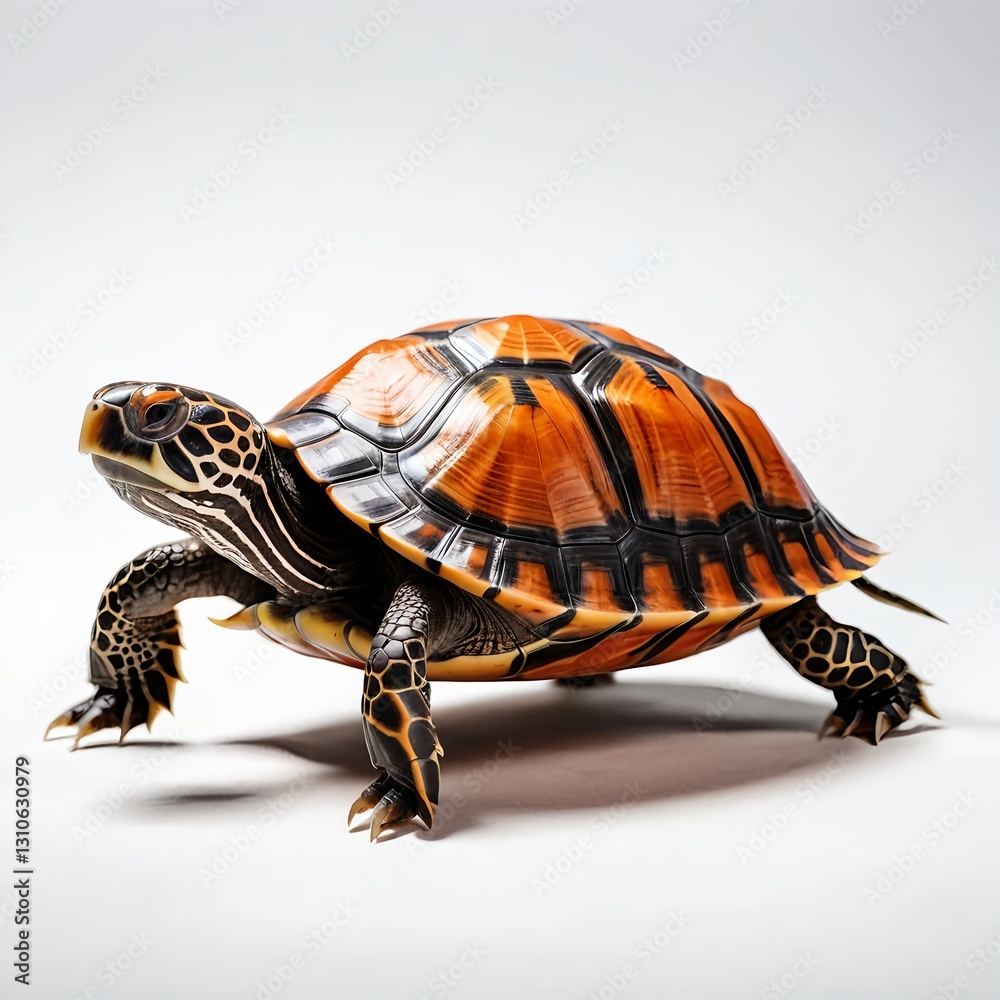 Obraz premium Striped-necked Turtle Walking on White Background