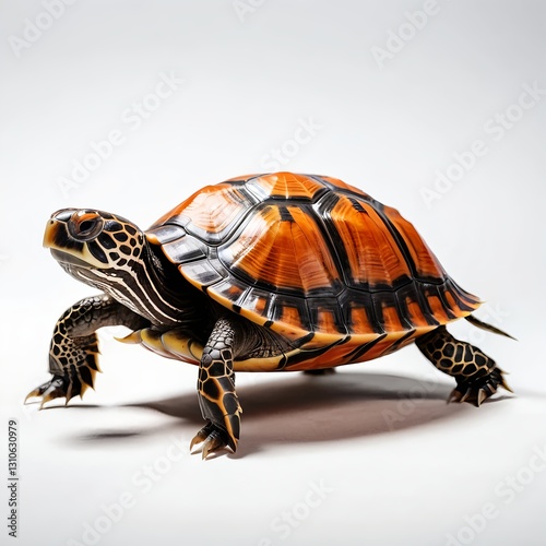 Striped-necked Turtle Walking on White Background