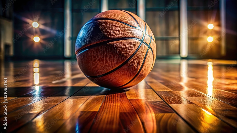 Macro Basketball Photo: Close-up Wooden Court Reflection