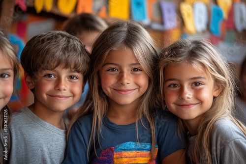 Smiling Children Friends Portrait, Close Up