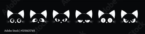 cat head white isolated black background