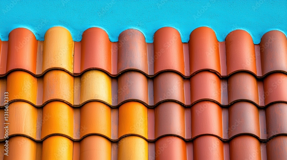 Colorful roof tiles urban setting architectural detail close-up