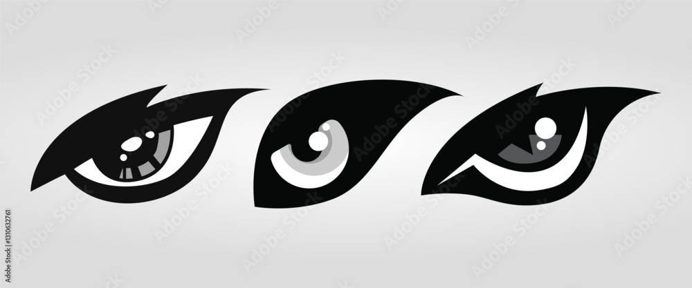 Cartoon eyes vector animal devil eye of beast or monster and animals scary expressions with evil eyebrow and eyelashes Cartoon eyes vector animal devil eye of beast or monster and animals scary expressions with evil eyebrow and eyelashes