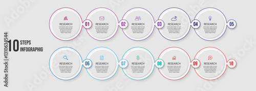 Simple circle infographic business with lines contains 10 steps with different icons. Good for your business presentation