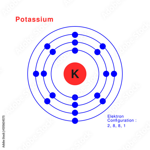 Bohr model of the Potassium atom. electron structure of Potassium
