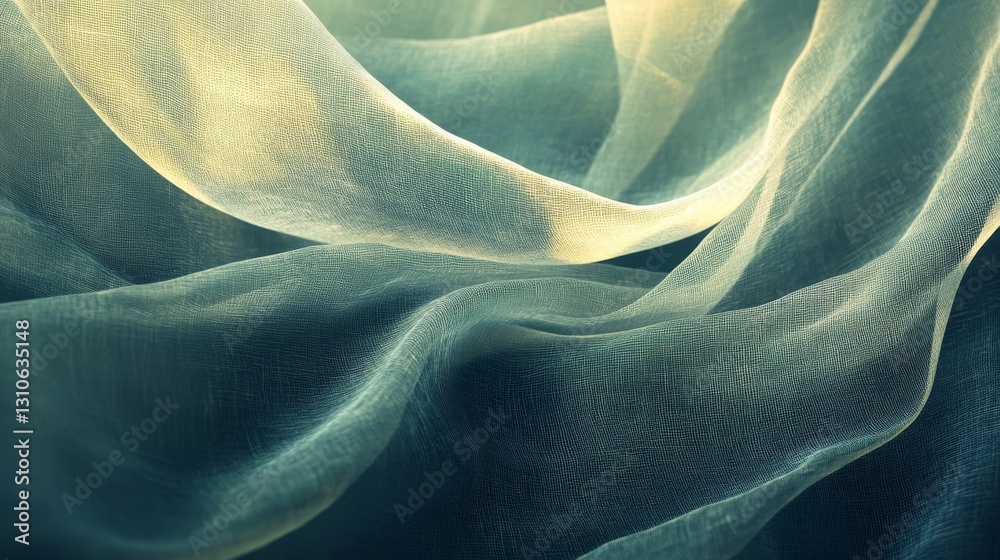 Delicate flowing fabric with shades of green and yellow hues Delicate flowing fabric with shades of green and yellow hues