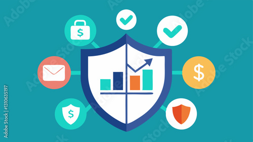 Portfolio Shield A shield made up of different investment symbols signifying how ETFs protect investor portfolios through diversification.