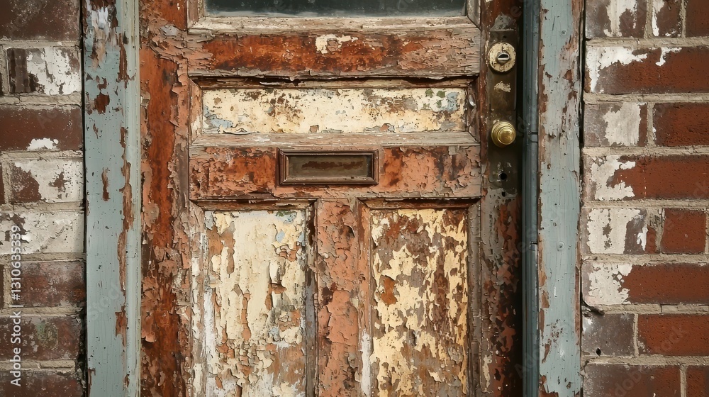 Old Rusted Cracked Metal Door in Dilapidated Brick Building Old Rusted Cracked Metal Door in Dilapidated Brick Building