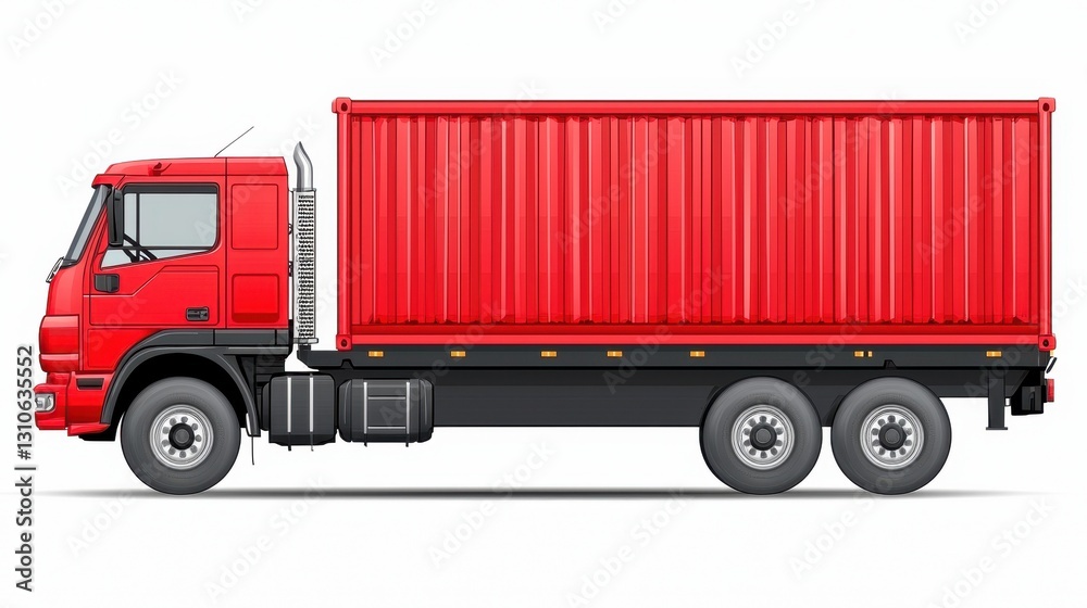 Red Truck Hauling Cargo on White Background Red Truck Hauling Cargo on White Background