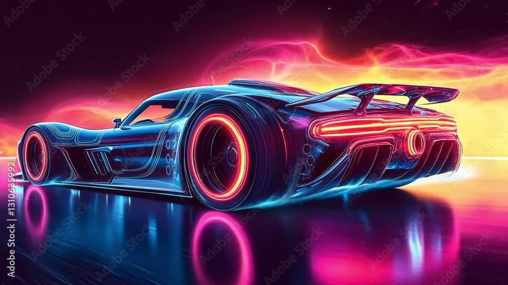 Futuristic neon sports car, abstract background, dynamic movement, possible use in advertising Futuristic neon sports car, abstract background, dynamic movement, possible use in advertising