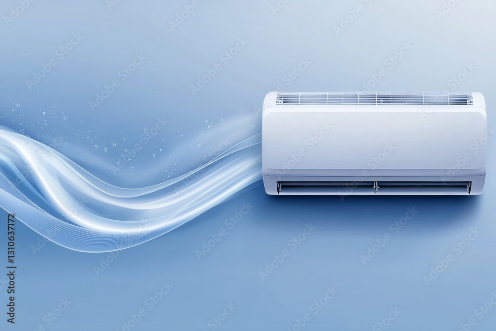 Modern air conditioner with cool air flow on a blue background Modern air conditioner with cool air flow on a blue background